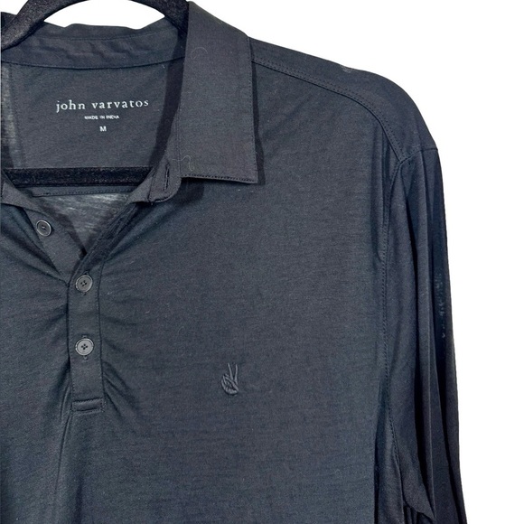 John Varvatos Marty Burnout Polo Long Sleeve Organic Cotton Peace Sign Black - Picture 4 of 7